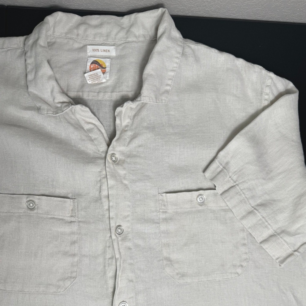 C&C California Mens XL 100% Linen Short Sleeve Button Down Shirt‎ Beige Oatmeal